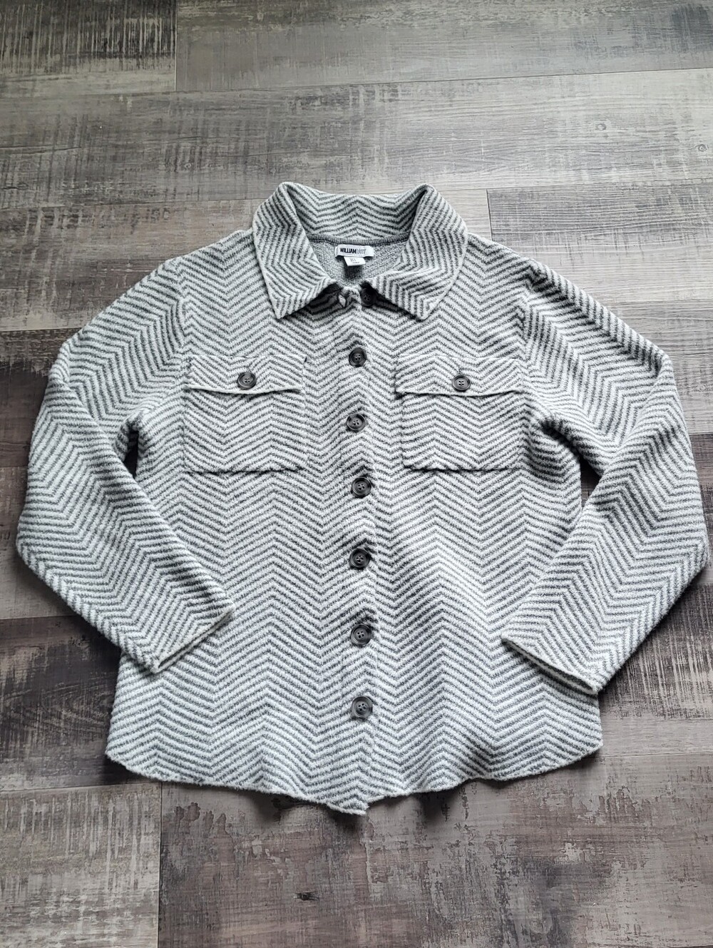 William Rast Women's Chevron Sweater Shaket Front Button Size Large Gray Stretch